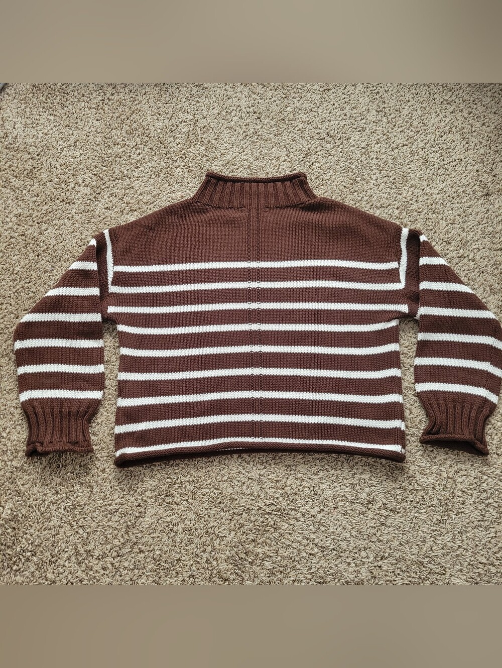 J. Crew 2025 Rollneck Sweater Brown White Stripe Striped 100% Cotton Size XS - Picture 8 of 9
